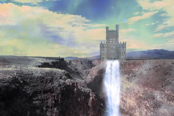 Castle ontop of waterfall in the distance