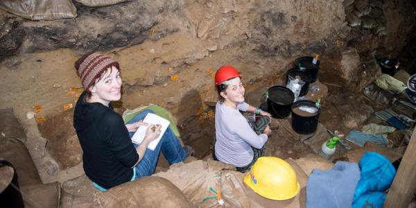 students excavating