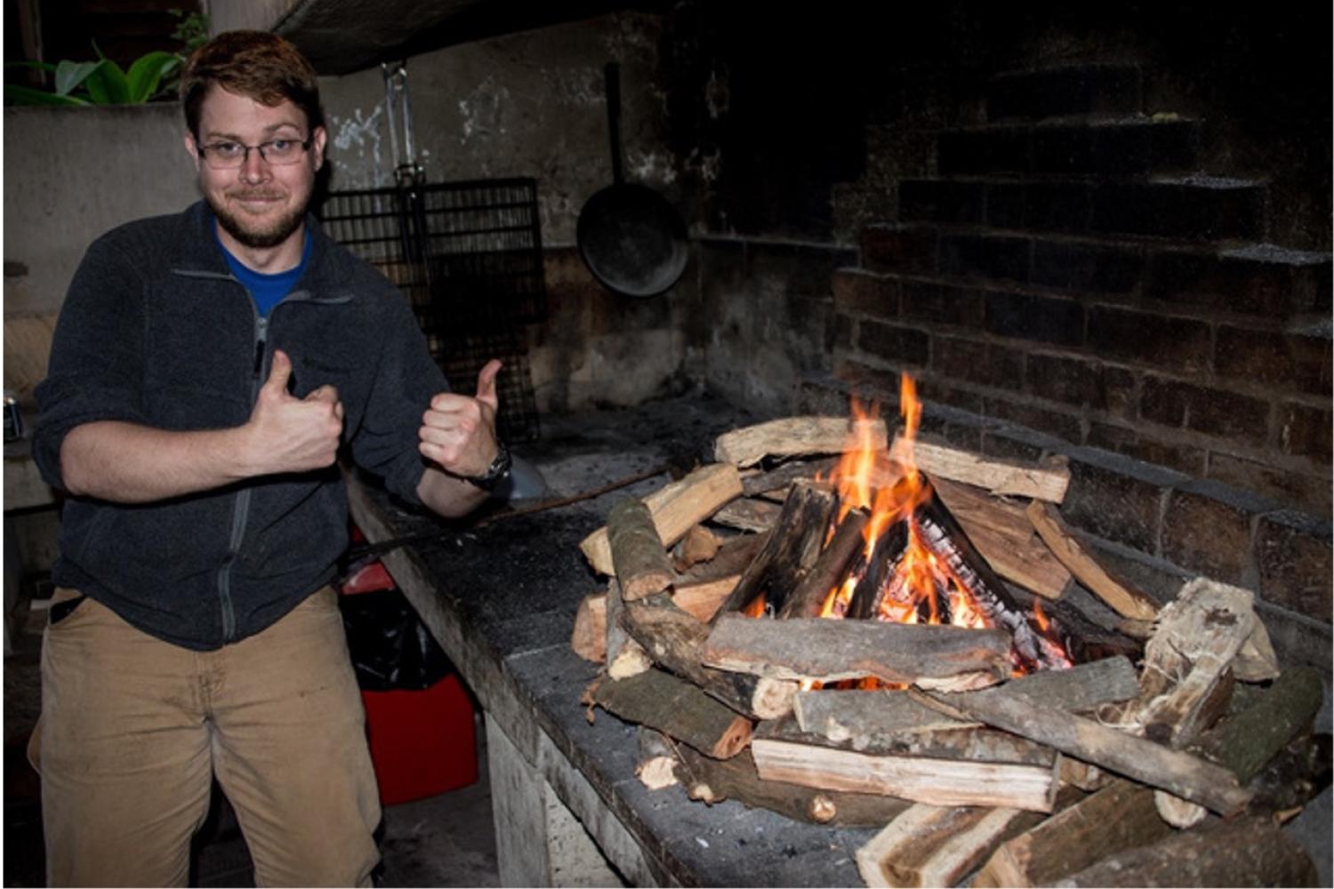 student with fire thumbs up