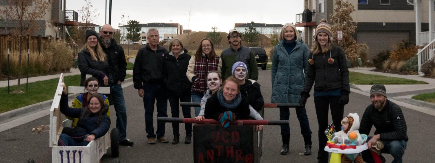 Students and faculty at coffin race