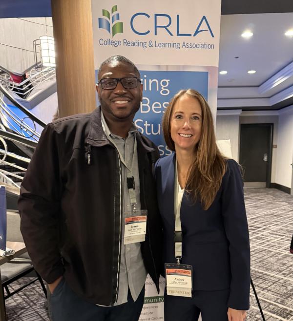 UCD PEP teacher Dr. Amber McDonnell alongside James “J.C.” Cavitt at the 2025 College Reading & Learning Association (CRLA)
