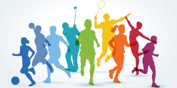 Colorful illustration of variety of people playing different sports