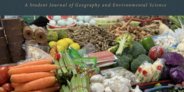 Cover of Confluence Student Journal, text says Confluence, A Student Journal of Geography and Environmental Science with a picture of a food market below