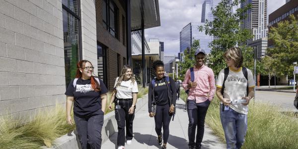 CU Denver students walking on campus.
