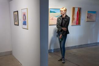Single visitor enjoys art