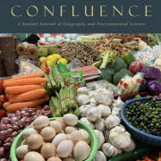 Cover of Confluence Student Journal, text says Confluence, A Student Journal of Geography and Environmental Science with a picture of a food market below