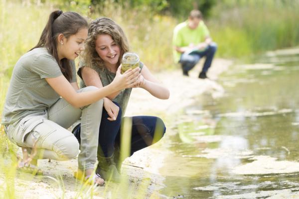 Students collecting a sample