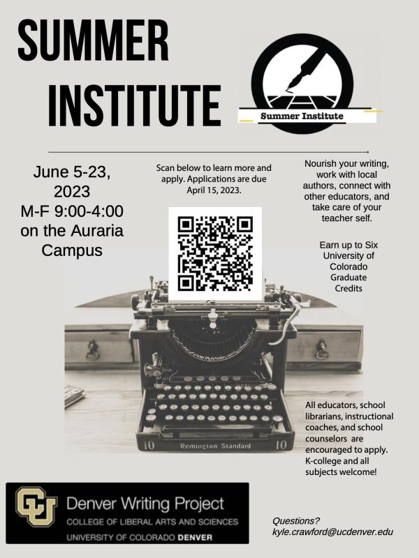 Old fashioned type writer advertising that applications for summer institute are now being accepted
