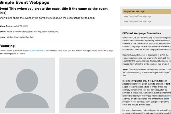 example of a simple event webpage