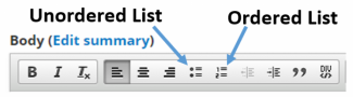 Unordered and ordered list buttons in the editor window