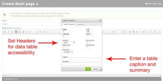 Set headers and add captions for your tables in the Table Properties