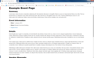 Example of a page advertising an event