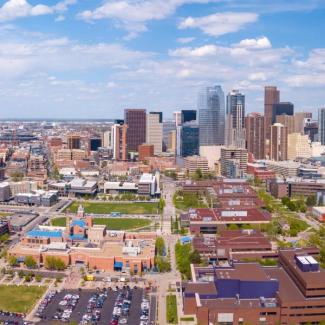 Aerial view of downtown CU Denver campus