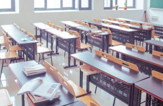 Rows of desks in a classroom