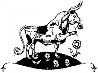 Cartoon of a bull smelling flowers