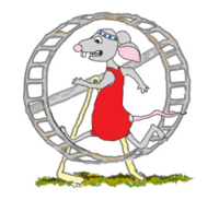 Cartoon of rat running in a wheel