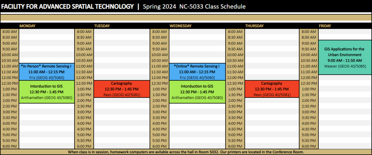 Class Schedule for Spring 2024 NC-5032 and NC-5033