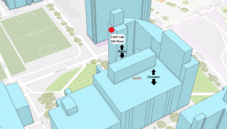 Map of the North Classroom Building with the FAST Lab location identified on the 5th floor