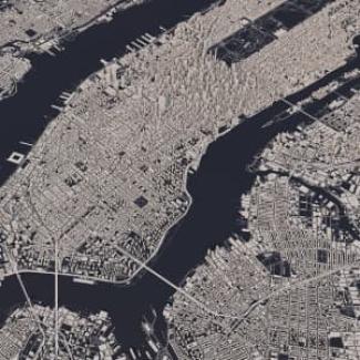a city map from above with waterways