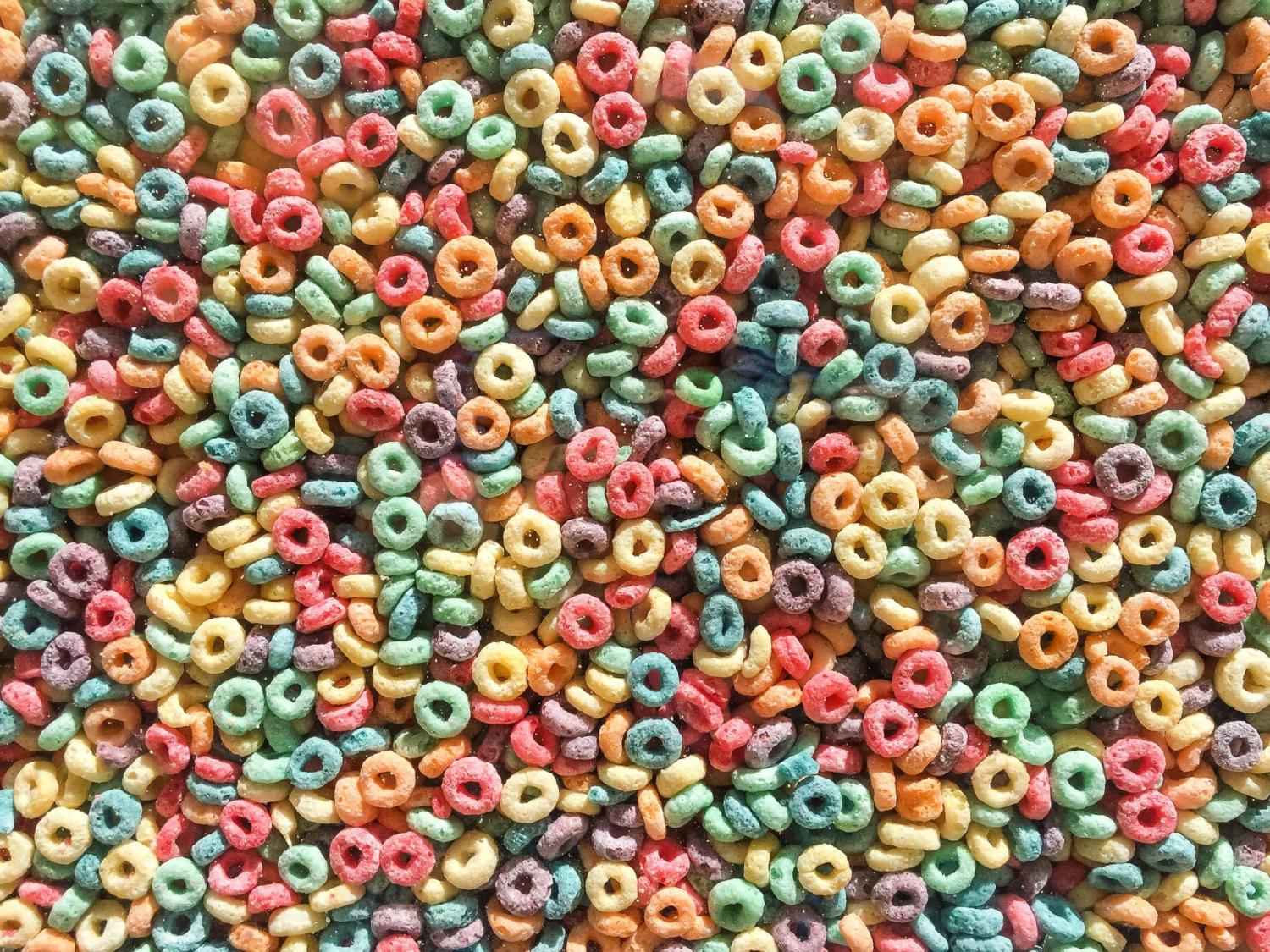 Up close shot of fruit loop cereal. Photo by Etienne Girardet on Unsplash. 