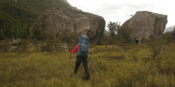 A person hiking up a mountain