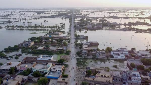 Flooded residential area of Dera Allah Yar, Balochistan Province. 