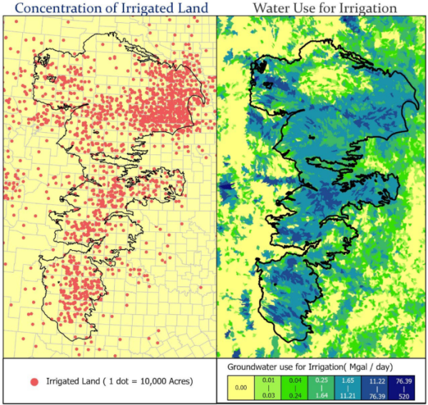  Blue-to-green gradient shows groundwater usage.