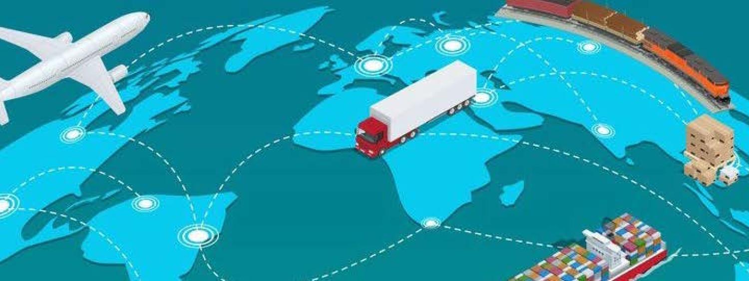 World map with illustrations of different forms of transportation