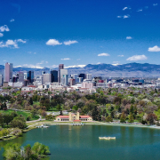 Denver skyline on a bright, sunny day. Photo by Erick English, Denver 7 News.