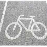 Bike lane with white painted bike graphic.