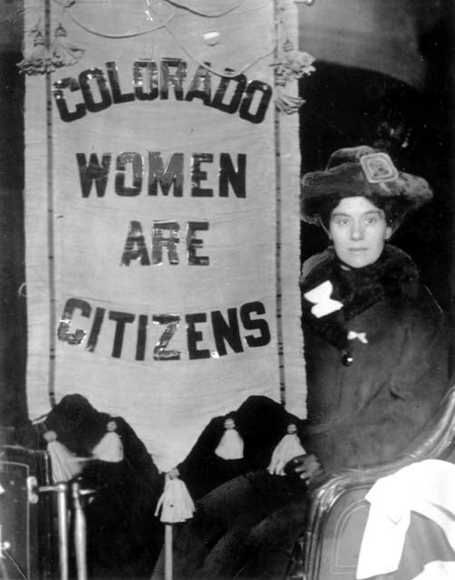 suffragette sign that reads "Colorado women are citizens" 