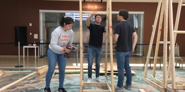 Students building structure