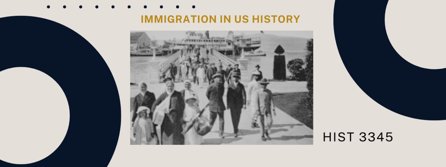 Immigration in US History Flyer HIST 3345. Photo of people immigrating 