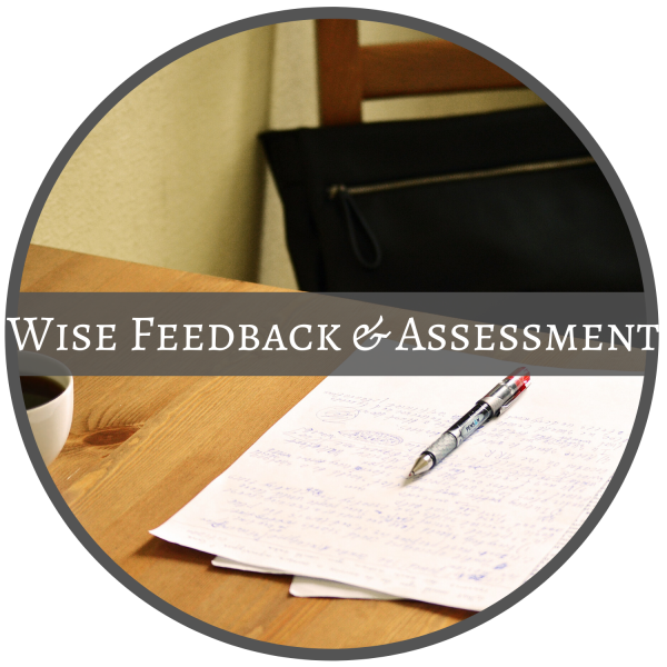 Wise Feedback and Assessment Module Icon. Photos displays a desk. On top of the desk is a pen and paper.