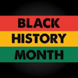 The text Black History Month over horizontal stripes or red, yellow, and green