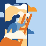 A woman climbing a ladder icon