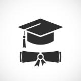 An image of graduation cap and a rolled up degree. 