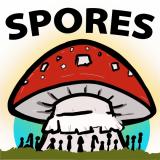 A mushroom with the logo SPORES over the top
