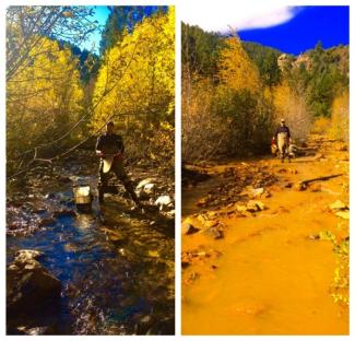 Acid mine drainage effects on a stream 