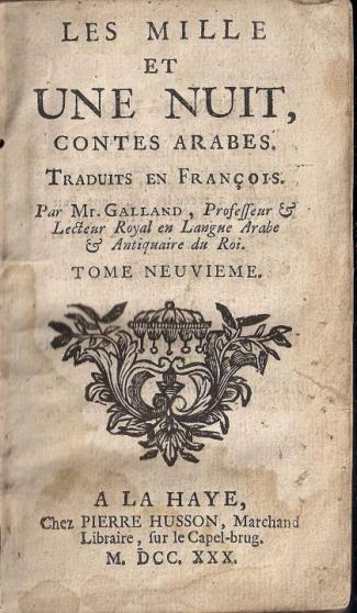 _Les Mille et une nuits, contes arabes_ (1730), traducción de Antoine Galland. Fair Use.