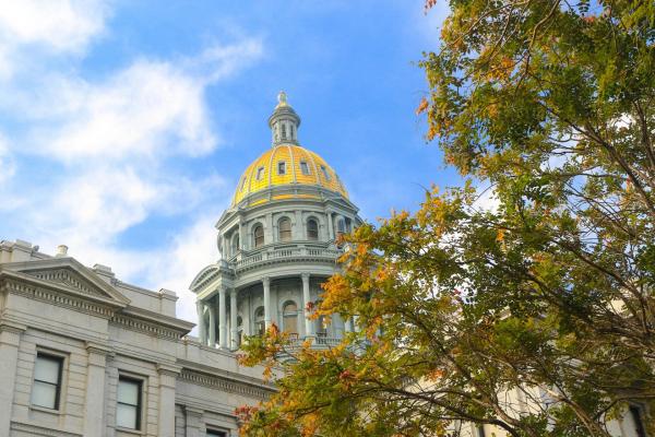 Denver City Capitol with fall trees in front