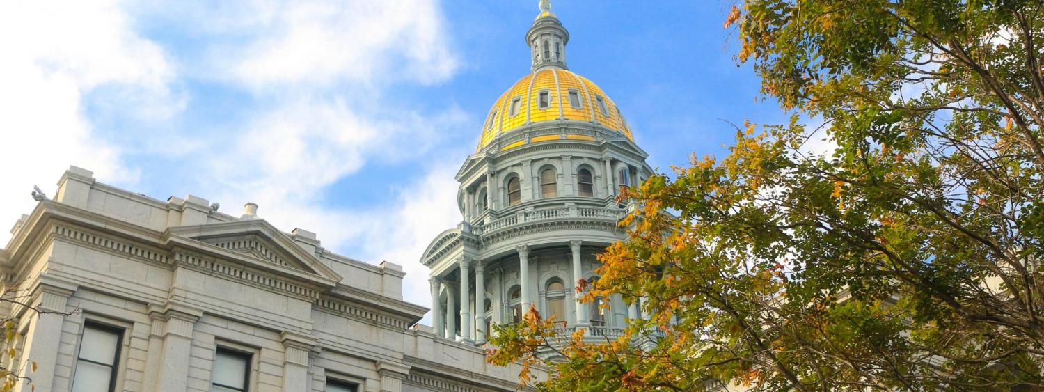 Denver City Capitol with fall trees in front