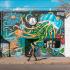 Person walking in front of colorful building
