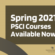 Spring 2021 Classes available now with logos of Political Science Department and New Directions