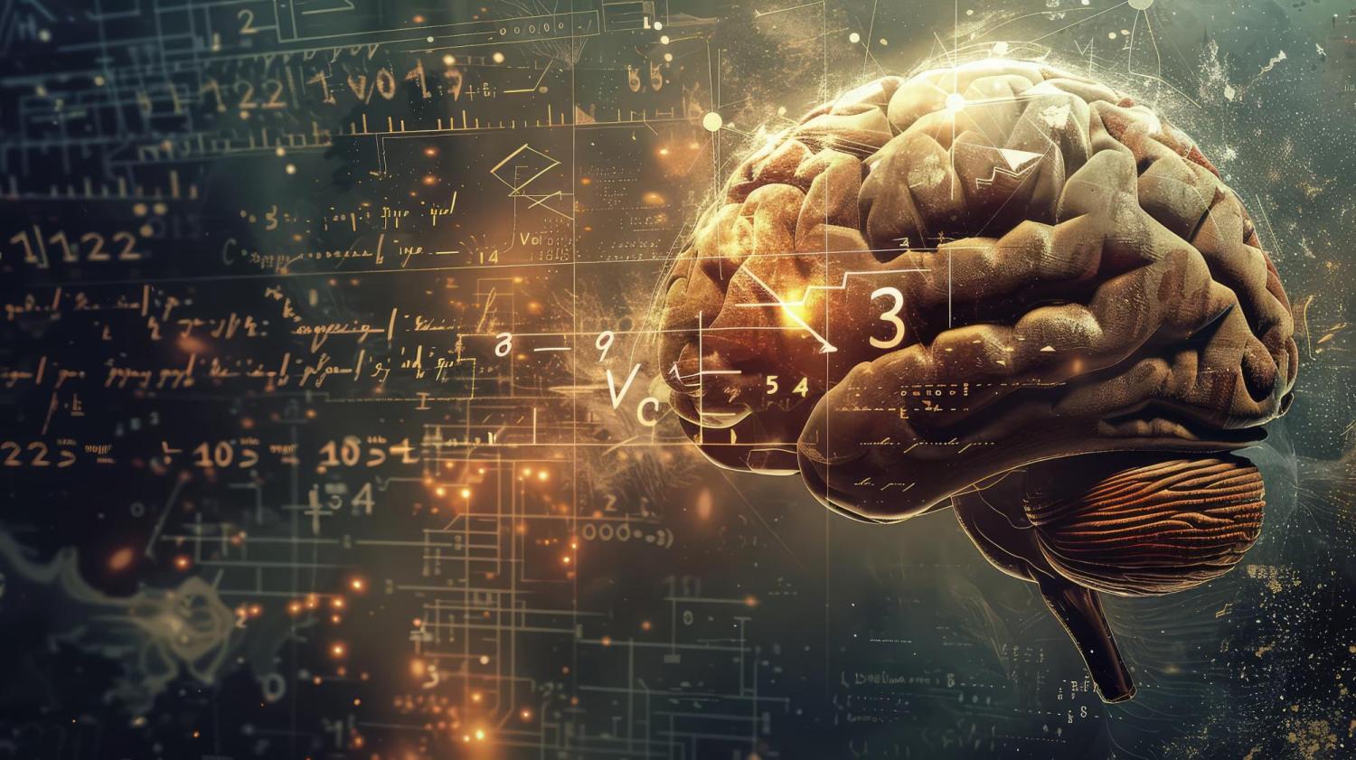 Math equations floating around a brain.