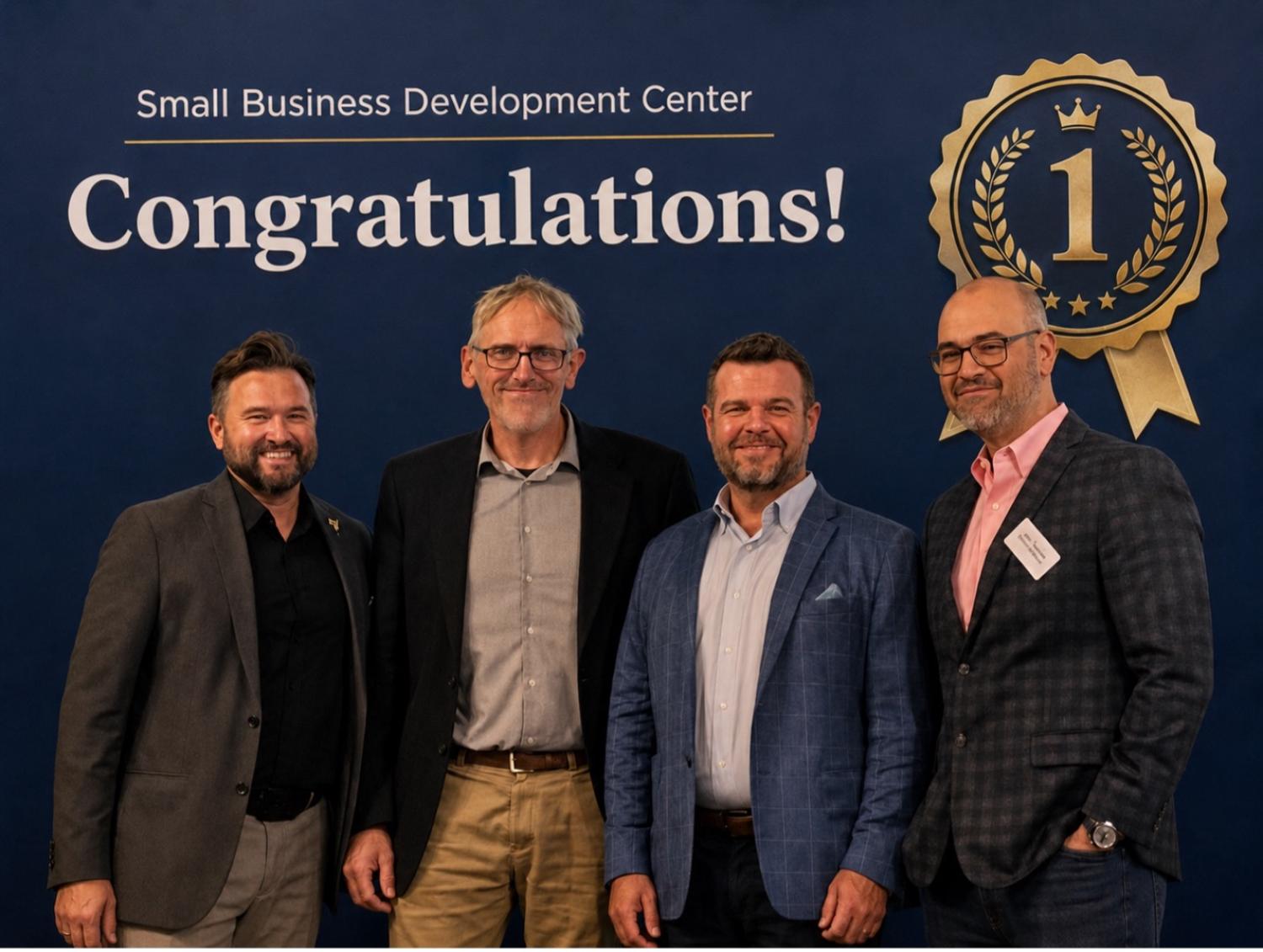 CU Denver Chemistry Professor Scott Reed (second from left) wins first place in AI pitch competition