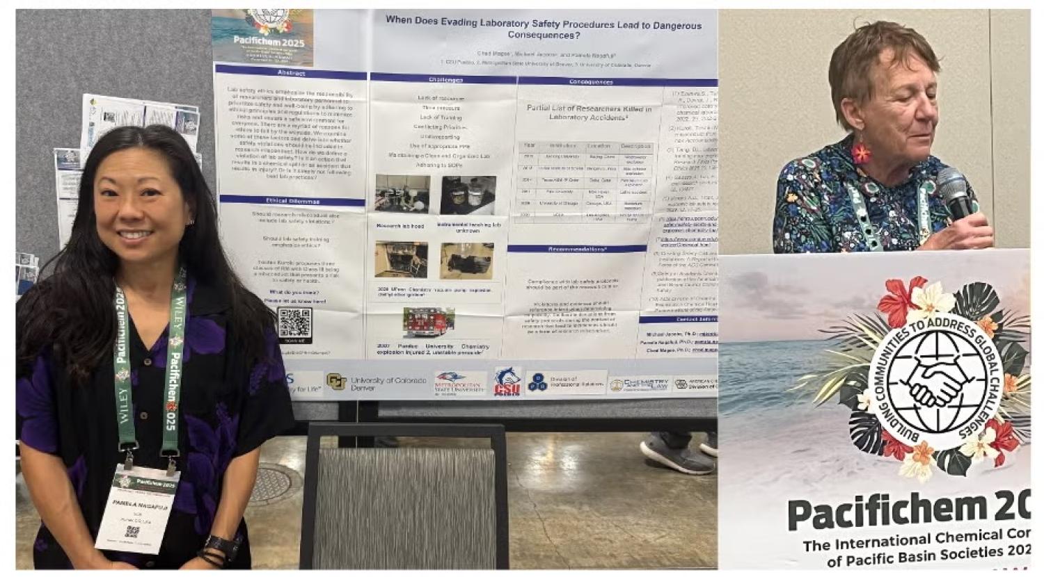 CU Denver Chemistry Faculty Dr. Susan Schieble (right) and staff Dr. Pamela Nagafuji (left) at the Pacifichem 2025 conference.