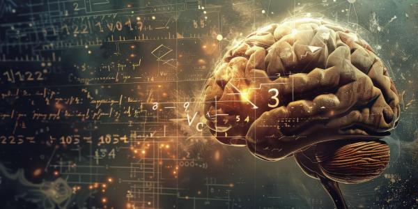 Math equations floating around a brain.