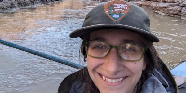 Amanda Charobee monitoring vegetation along the San Juan River in Glen Canyon National Recreation Area. GIS is used to inventory and monitor invasive species. 