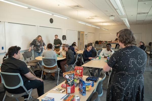 wide angle of whole classroom with students at tables